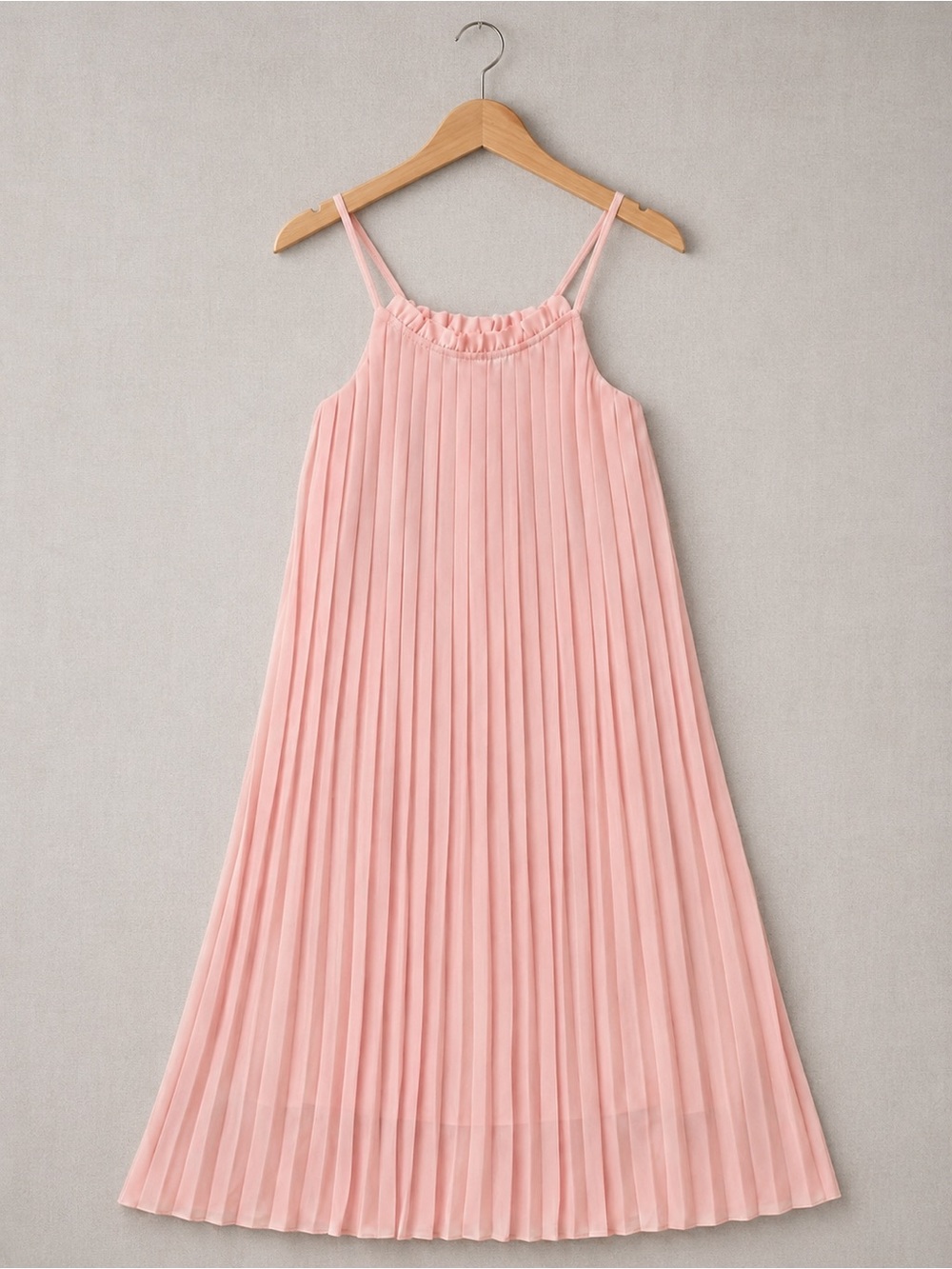 Solemio Dusty Rose Pleated Spaghetti Strap Dress